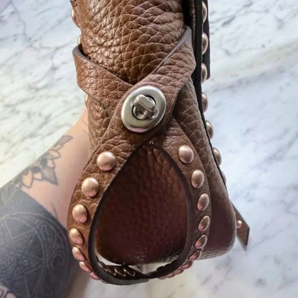 Coach Dakota Mini Studded Crossbody Bag Tan Pebbled Leather